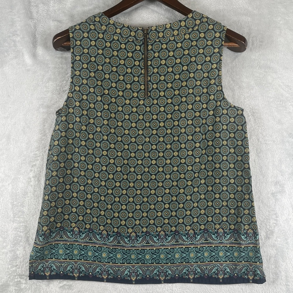 Talbots Womens M Sleeveless Boho Top Medallion Navy Teal Festival Tank Zipper - Picture 4 of 7